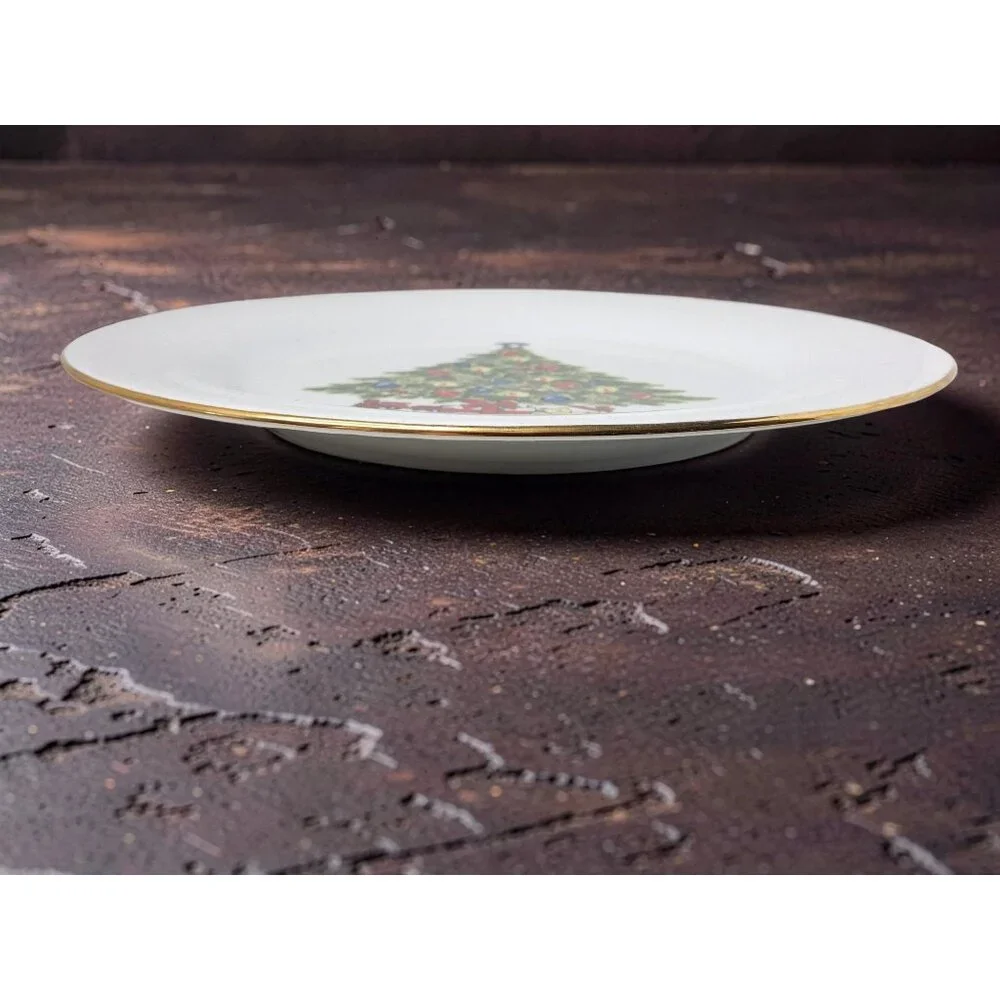 Vintage Sea Gull Fine China Christmas Tree Gold Rim 10.5"" Dinner Plate - Picture 3 of 8